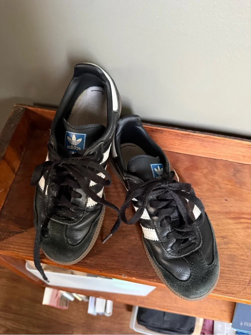 adidas Kids Black and White Leather Stripe Sneakers